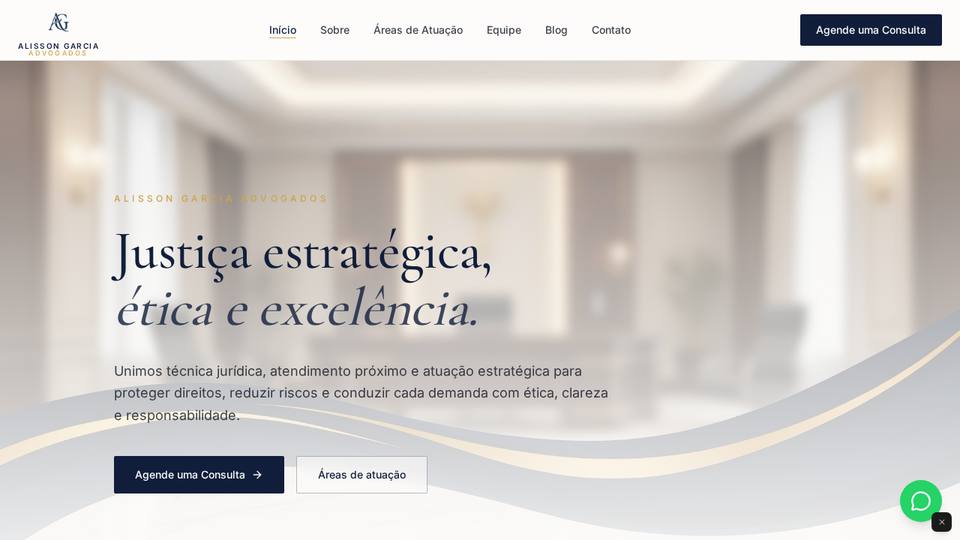 Página inicial do site da Alisson Garcia Advogados