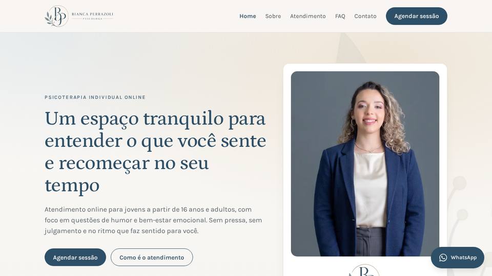 Página inicial do site da Bianca Perrazoli